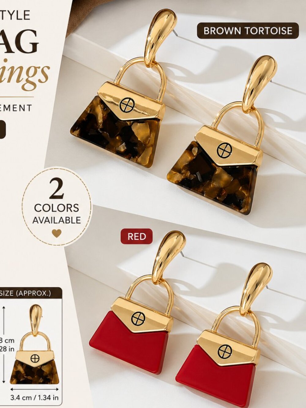 2 PAIRS Vintage Designer Style Handbag Drop Earrings  Statement Earrings KC Gold